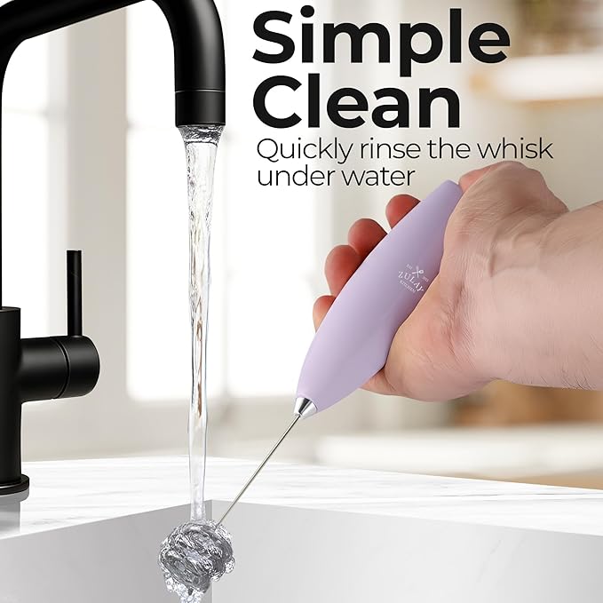 Zulay Kitchen Patented Tornado Triple Whisk Milk Frother with 4 Duracell Batteries – Handheld Foam Maker for Coffee, Lattes, Matcha & Hot Chocolate – Rich, Creamy Froth in Seconds