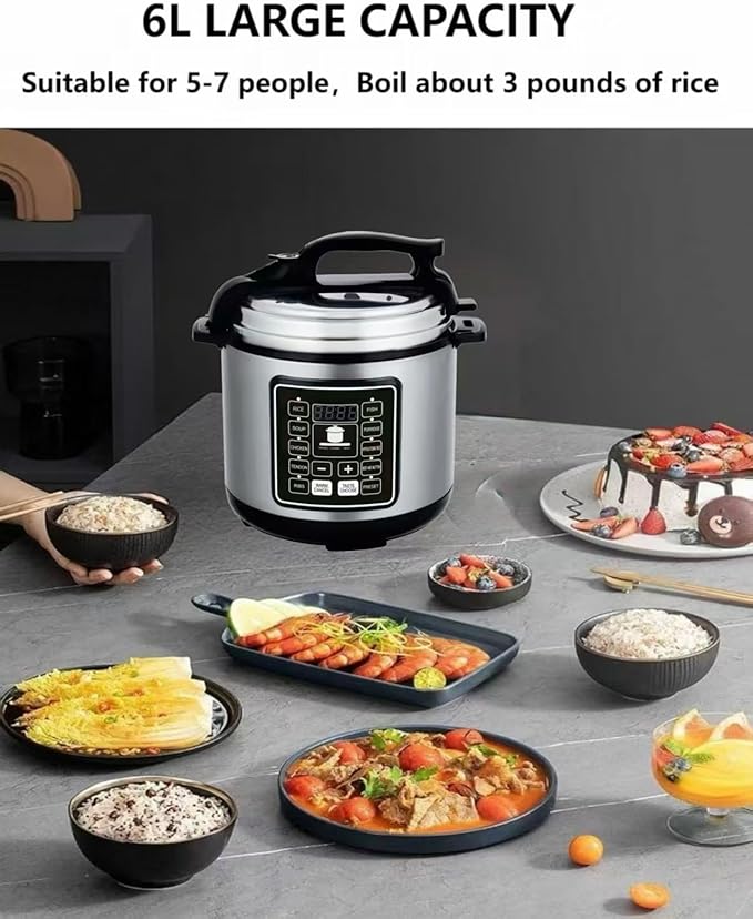10 In 1 Electric Pressure Cooker With 24-Hour Reservation Function, Slow Cooker, Rice Cooker, Wok, Cake, Yogurt, Etc., 6 L, Stainless Steel/Black.