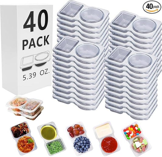 40 Sets Reusable Snack Containers Bulk , Double Compartment Snackle Box Container with Lids - Leak-Proof BPA-Free Food Storage, Condiments Portion Control Dip Cups for Kids School Lunches, Meal Prep