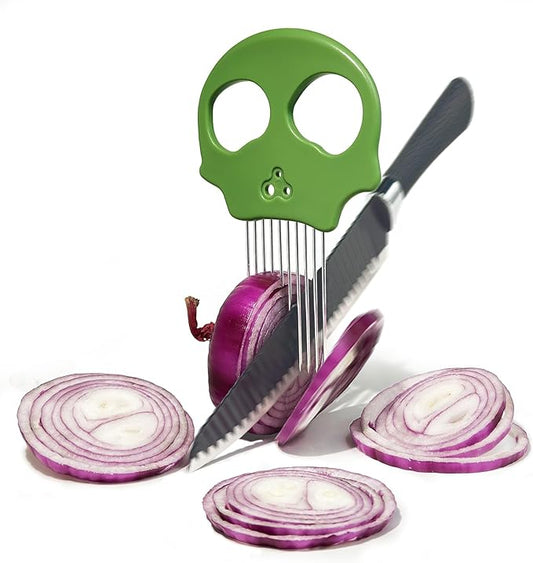 Stainless Steel Onion Cutter & Egg Slicer – Multi-Function Vegetable Cutter and Herb Stripper for Avocados, Tomatoes, and Potatoes (Green)