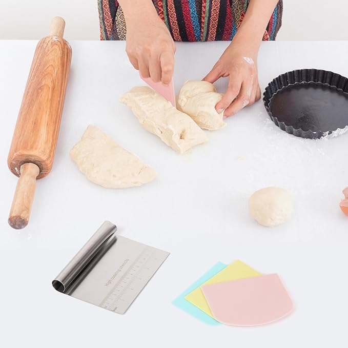 6 Pcs Dough Scraper Bench Scraper, Stainless Steel Scraper/Chopper & Plastic Dough Cutter for Bread Cake Pastry Sourdough