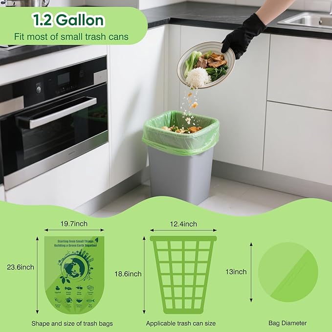4 Gallon Trash Bags: 120 Count Small Garbage bags, Compost Waste Bag Strong Trash Can Liners Unscented for Bathroom Kitchen Bedroom Office Green