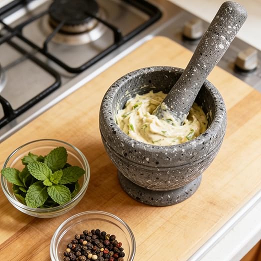 Resin Mortar and Pestle Set, Guacamole Bowl Molcajete Grinder Garlic Spices Herbs Mortar Pestle Set, Great for Guacamole Spice,Cooking Tools Supplies, Small 4.3 Inch Holds 1.5 Cups,Not Made by Stone