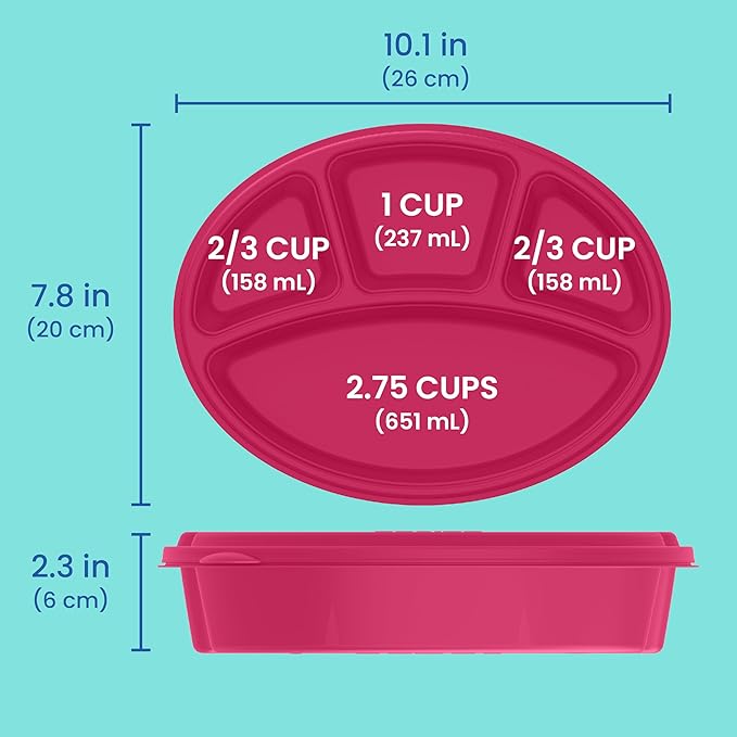 Bentgo Easyboxes 4-Compartment Oval Containers - Patented Design 8-Piece Set; 4 Trays & 4 Fitted Lids Seal in Freshness; Reusable Food Storage & Meal Prep BPA-Free Containers (Jewel Brights)