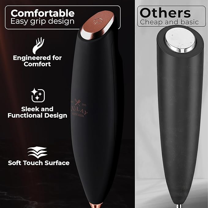Zulay Kitchen Patented Tornado Triple Whisk Milk Frother with 4 Duracell Batteries – Handheld Foam Maker for Coffee, Lattes, Matcha & Hot Chocolate – Rich, Creamy Froth in Seconds