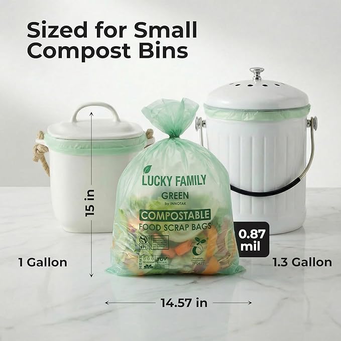 Compostable Trash Bags for Kitchen Compost Bins – 1.3 Gallon Small Compost Bags for Countertop Bin, Green Compostable Bags, BPI & OK Industrial Certified, Leak-Proof Food Waste Bags (50 Count)
