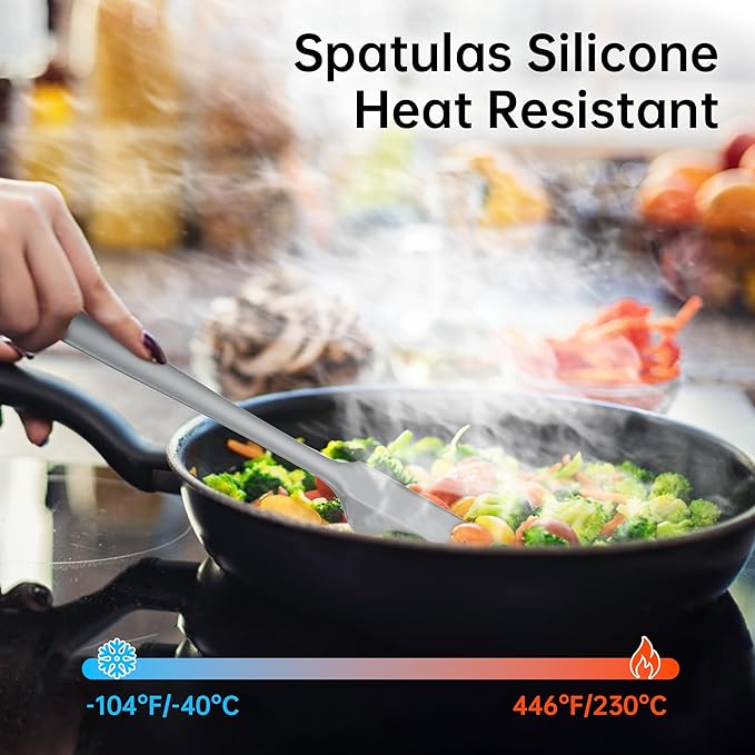 Barsone 5-Piece Silicone Spatula Set - Heat Resistant 446°F Food Grade BPA Free, Nonstick Cookware Safe Dishwasher Safe Kitchen Tools for Baking, Cooking, Stirring, Multicolor. (Grey)