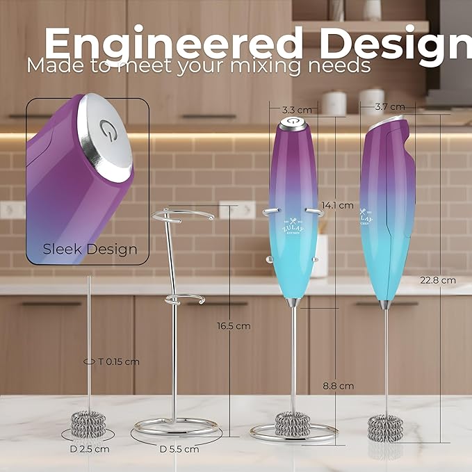 Zulay Kitchen Patented Tornado Triple Whisk Milk Frother with 4 Duracell Batteries – Handheld Foam Maker for Coffee, Lattes, Matcha & Hot Chocolate – Rich, Creamy Froth in Seconds