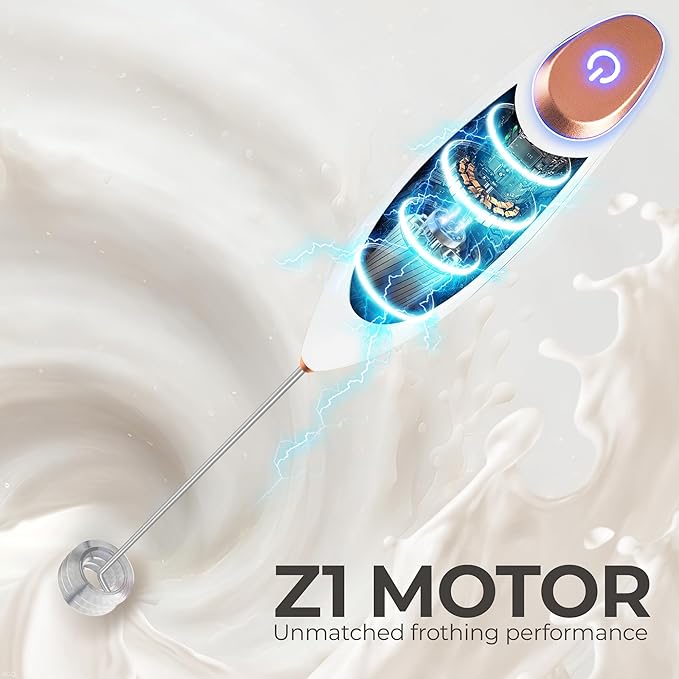 Zulay Kitchen Patented Tornado Triple Whisk Milk Frother with 4 Duracell Batteries – Handheld Foam Maker for Coffee, Lattes, Matcha & Hot Chocolate – Rich, Creamy Froth in Seconds