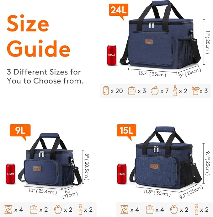 Lifewit Large Lunch Bag Insulated Lunch Box Soft Cooler Cooling Tote for Adult Men Women, Dark Blue 24-Can (15L)