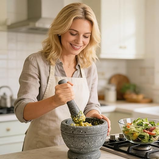 Resin Mortar and Pestle Set, Guacamole Bowl Molcajete Grinder Garlic Spices Herbs Mortar Pestle Set, Great for Guacamole Spice,Cooking Tools Supplies, Small 4.3 Inch Holds 1.5 Cups,Not Made by Stone