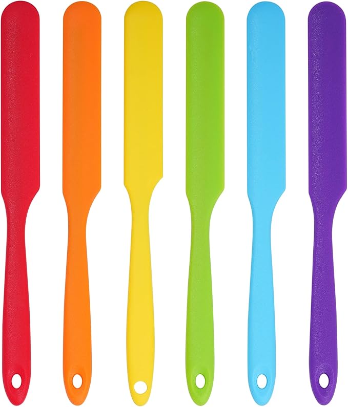 6pcs Silicone Spatulas Heat Resistant Jar Spatulas Cake Cream Butter Spatulas with Long Handle Non-Stick Kitchen Baking Cooking Resin Craft Stirring Mixing Scraper Tool (6 Colors)