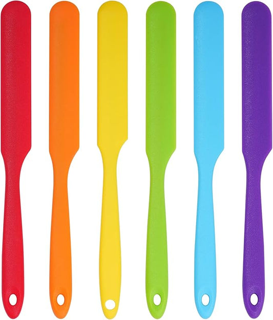 6pcs Silicone Spatulas Heat Resistant Jar Spatulas Cake Cream Butter Spatulas with Long Handle Non-Stick Kitchen Baking Cooking Resin Craft Stirring Mixing Scraper Tool (6 Colors)