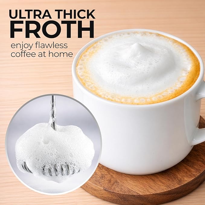 Zulay Kitchen Metal Rechargeable Milk Frother, 3 Whisk Attachments Handheld Frother Wand, 1800mAh USB-C Charging, Electric Drink Mixer for Protein, Matcha & Powders - One Charge Lasts up to 6 Months