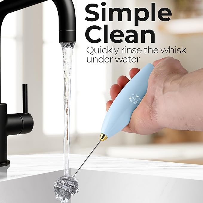 Zulay Kitchen Patented Tornado Triple Whisk Milk Frother with 4 Duracell Batteries – Handheld Foam Maker for Coffee, Lattes, Matcha & Hot Chocolate – Rich, Creamy Froth in Seconds