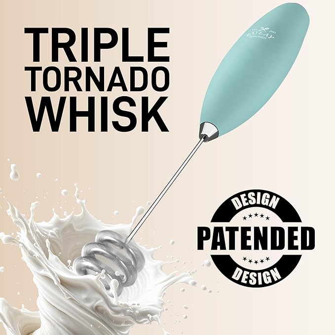 Zulay Kitchen Patented Tornado Triple Whisk Milk Frother with 4 Duracell Batteries – Handheld Foam Maker for Coffee, Lattes, Matcha & Hot Chocolate – Rich, Creamy Froth in Seconds