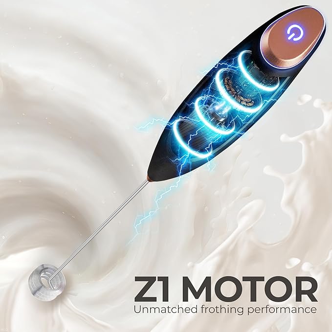 Zulay Kitchen Patented Tornado Triple Whisk Milk Frother with 4 Duracell Batteries – Handheld Foam Maker for Coffee, Lattes, Matcha & Hot Chocolate – Rich, Creamy Froth in Seconds