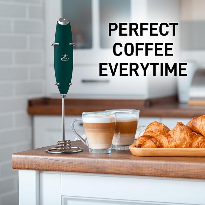 Zulay Kitchen Patented Tornado Triple Whisk Milk Frother with 4 Duracell Batteries – Handheld Foam Maker for Coffee, Lattes, Matcha & Hot Chocolate – Rich, Creamy Froth in Seconds