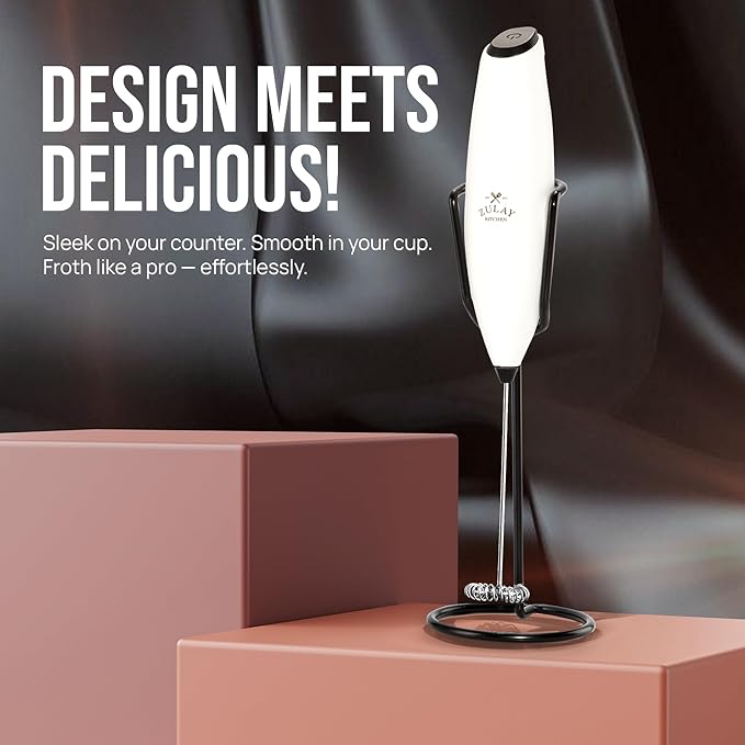 Zulay Kitchen Executive Series Luxury Gift Milk Frother with 4 Duracell Batteries – Handheld Electric Foam Maker for Coffee, Lattes & Hot Chocolate – Deluxe Finish, Ultimate Gift for Coffee Lovers