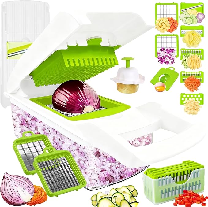 Pro-Series 16-in-1 Mandoline Slicer & Spiralizer, Veggie Chopper with Container for Onion Salad & More