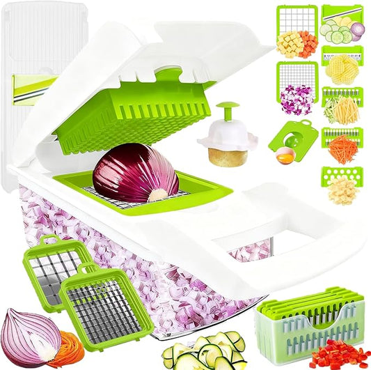 Pro-Series 16-in-1 Mandoline Slicer & Spiralizer, Veggie Chopper with Container for Onion Salad & More