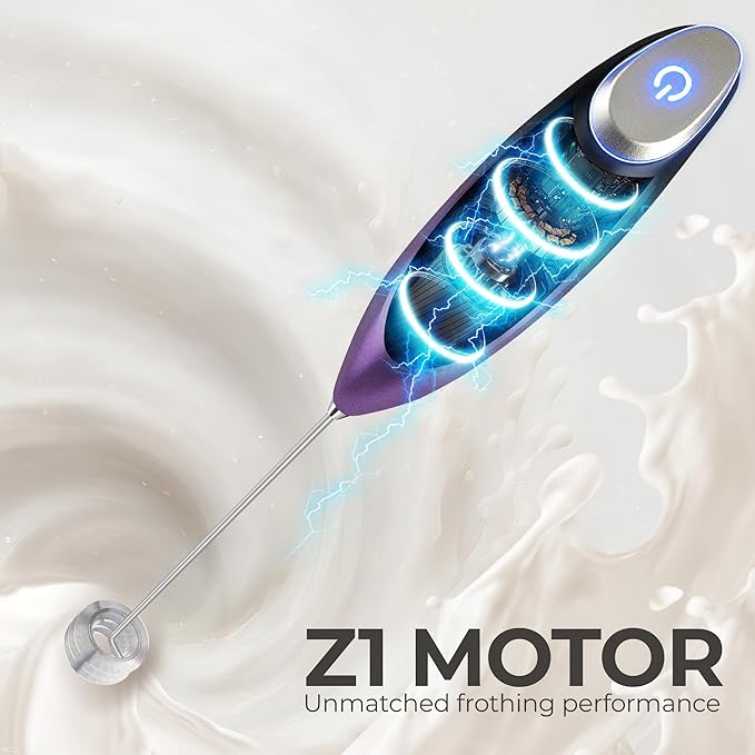 Zulay Kitchen Patented Tornado Triple Whisk Milk Frother with 4 Duracell Batteries – Handheld Foam Maker for Coffee, Lattes, Matcha & Hot Chocolate – Rich, Creamy Froth in Seconds