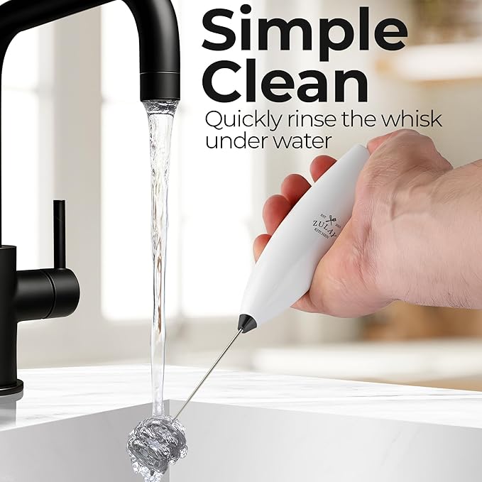Zulay Kitchen Patented Tornado Triple Whisk Milk Frother with 4 Duracell Batteries – Handheld Foam Maker for Coffee, Lattes, Matcha & Hot Chocolate – Rich, Creamy Froth in Seconds
