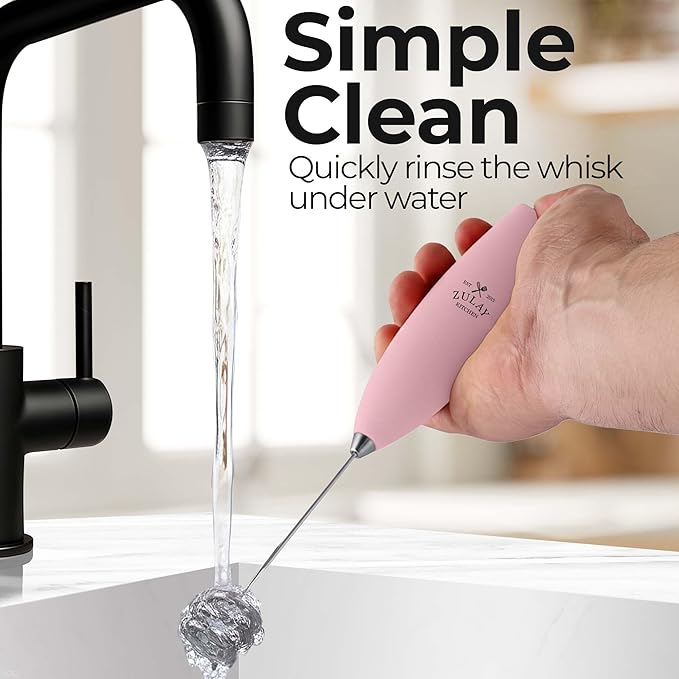Zulay Kitchen Patented Tornado Triple Whisk Milk Frother with 4 Duracell Batteries – Handheld Foam Maker for Coffee, Lattes, Matcha & Hot Chocolate – Rich, Creamy Froth in Seconds