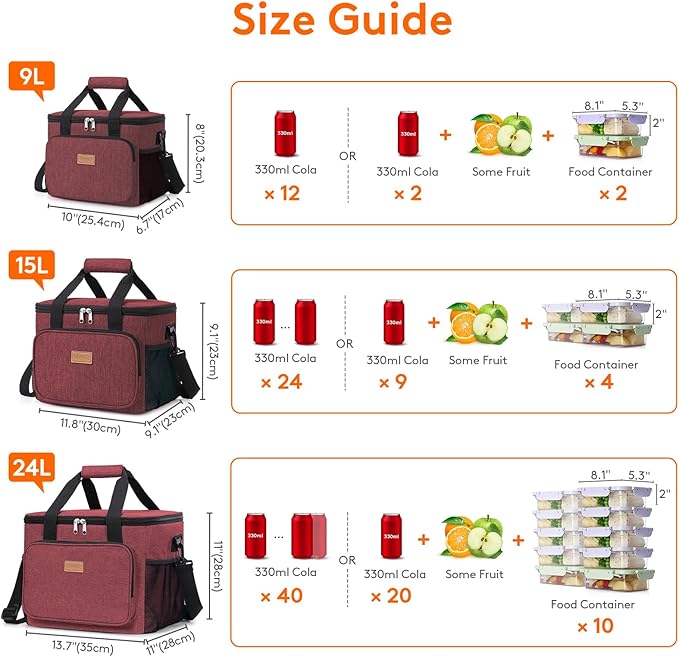Lifewit Large Lunch Bag Insulated Lunch Box Soft Cooler Cooling Tote for Adult Men Women, Burgundy 24-Can (15L)