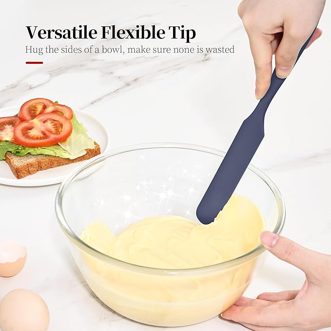 600ºF Heat Resistant Spatulas, High Heat Food Safe Semless Kitchen Silicone Scraper Set for Cooking Baking Mixing Scraping Stirring Nonstick Cookware Pan Bowl (4Pcs,Midniaht Blue)