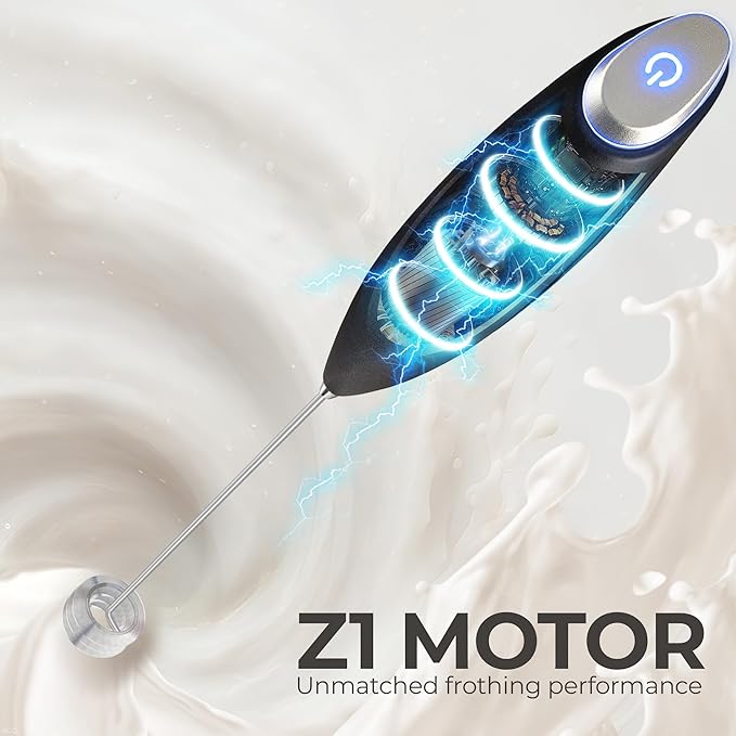 Zulay Kitchen Patented Tornado Triple Whisk Milk Frother with 4 Duracell Batteries – Handheld Foam Maker for Coffee, Lattes, Matcha & Hot Chocolate – Rich, Creamy Froth in Seconds