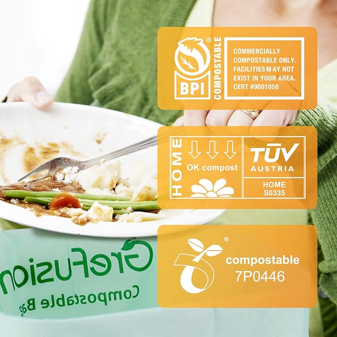 Compostable Trash Bags with handle-tie,Garbage Bags, 2.6 Gallon,Food Waste Bags,Small trash bags for compost bin kitchen,Certified by BPI and OK Compost (2.6G-50count)