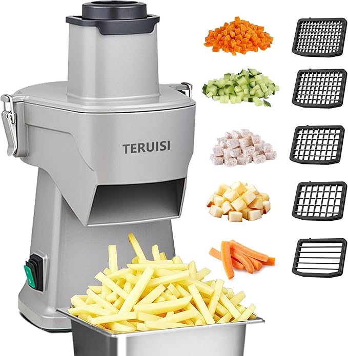 2-In-1 Electric Vegetable Dicer Strip Cutter, 200W Electric Vegetable Chopper with 4 Size Dicing Blades & Strip Cutter Blade, Food Processor Cutter Machine for Commercial & Home Use