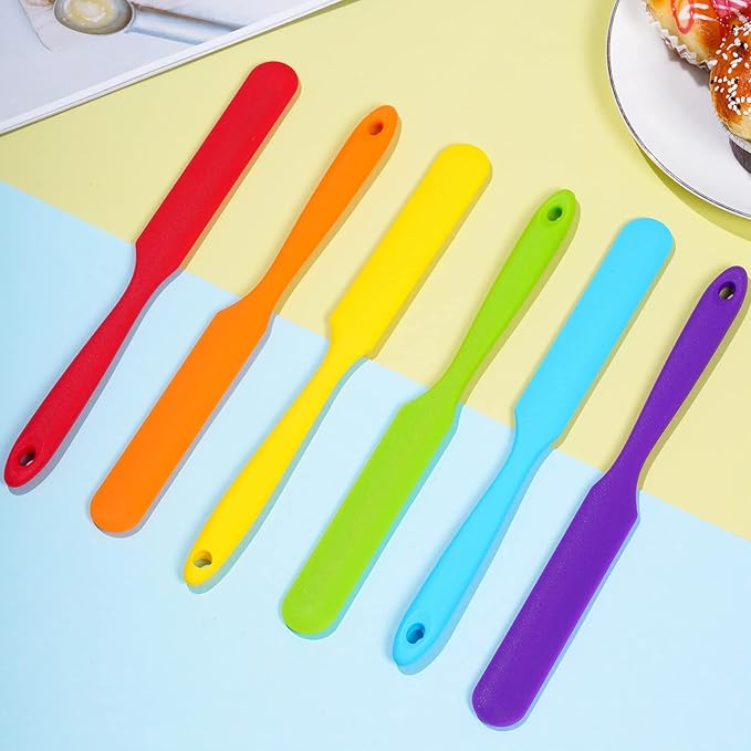 6pcs Silicone Spatulas Heat Resistant Jar Spatulas Cake Cream Butter Spatulas with Long Handle Non-Stick Kitchen Baking Cooking Resin Craft Stirring Mixing Scraper Tool (6 Colors)