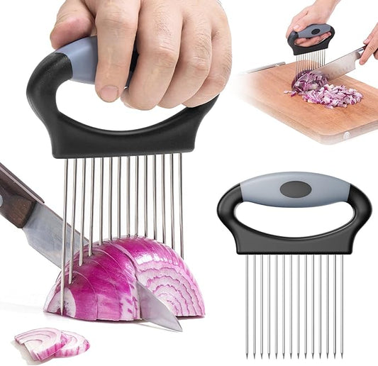 Large Onion Slicer Holder, Stainless Steel Onion Holder for Slicing, Lemon Cutter Vegetable Chopper Tool with 14 Sharp Prongs for Slicing of Tomato, Avocado Slicer Tool for Fruit Prep, Kitchen Gadgets