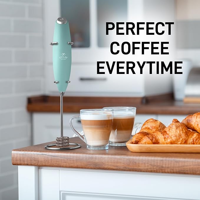 Zulay Kitchen Patented Tornado Triple Whisk Milk Frother with 4 Duracell Batteries – Handheld Foam Maker for Coffee, Lattes, Matcha & Hot Chocolate – Rich, Creamy Froth in Seconds