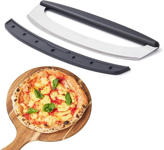 Pizza Cutter Rocker Blade, Sharp 14.3" Stainless Steel Pizza Slicer Knife with Blade Cover, Professional Pizza Knife for Kitchen Tool, Dishwasher Safe