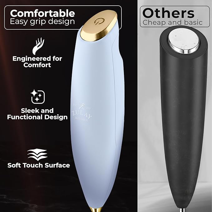 Zulay Kitchen Patented Tornado Triple Whisk Milk Frother with 4 Duracell Batteries – Handheld Foam Maker for Coffee, Lattes, Matcha & Hot Chocolate – Rich, Creamy Froth in Seconds