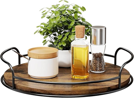 LAMU Lazy Susan Organizer, 12'' Lazy Susan Turntable for Cabinet, Table Top, Kitchen, Countertop, Bathroom, Pantry, Spice Organization, Wooden,1 Pack
