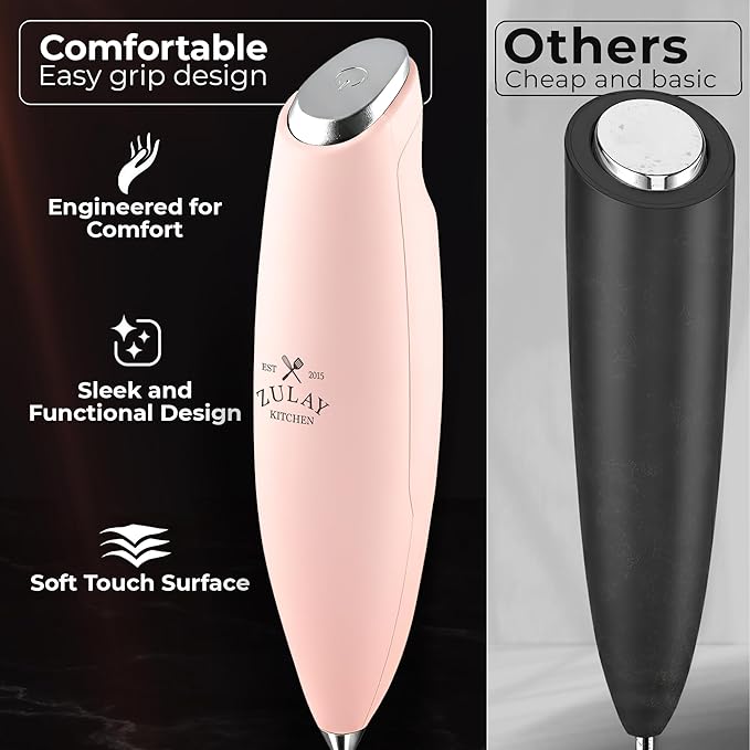 Zulay Kitchen Patented Tornado Triple Whisk Milk Frother with 4 Duracell Batteries – Handheld Foam Maker for Coffee, Lattes, Matcha & Hot Chocolate – Rich, Creamy Froth in Seconds