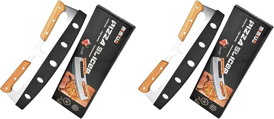 Mimiuo Stianless Steel Pizza Cutter Rocker Blade with Wooden Handles - 14 Inch Sharp Pizza Slicer with Protective Cover for All Types of Crusts Bread Vegs (Pack of 2)