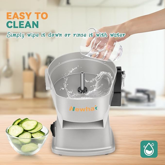 Newhai 4 in 1 Commercial Vegetable Chopper Multifunctional Automatic Dicer Slicer Shredder Strip Cutter for Onion Potato Cabbage Veggie & Fruit Processor with Multi Blades 200W 110V