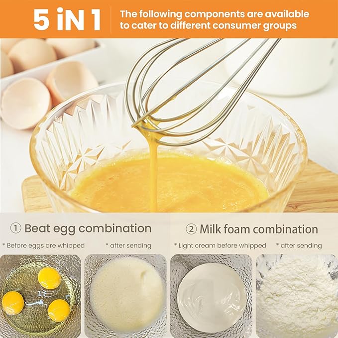 4-in-1 Waterproof Cordless Electric Vegetable Slicer Set - Handheld Electric Chopper, Garlic Chopper, Food Slicer, Hand Mixer with Blender for Chopping, Dicing and Pureeing