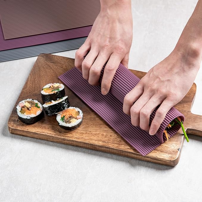 carrotez Silicone Sushi Rolling Mat, Kimbap Roller, Sushi Roller for Beginners, Non-stick Gimbap Rolling Mat, Dishwasher Safe, Kimbap Roller - Burgundy