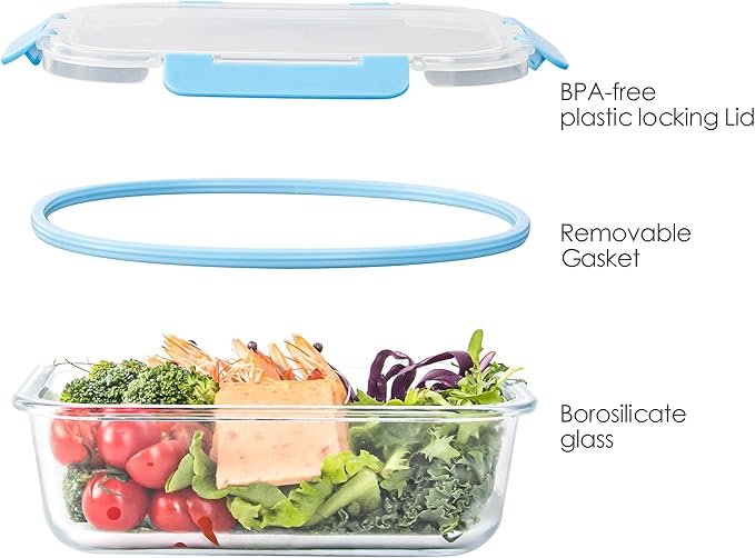 10 Pack Glass Food Storage Containers with Lids, Reusable Meal Prep Containers for Lunch, Airtight Glass Container Sets with Lids, Leak Proof, Microwave & Freezer Safe (34oz & 12oz)