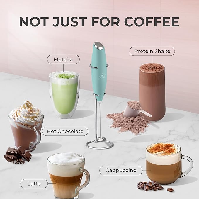 Zulay Kitchen Powerful Milk Frother Wand With 4 AA Duracell Batteries - Ultra Fast Handheld Drink Mixer - Electric Whisk Foam Maker for Coffee, Lattes, Cappuccino, Matcha & Creamer