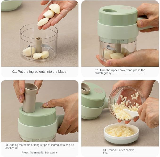 4 in 1 Handheld Electric Food Cutter Set, Kitchen Gods Wireless Food Processor for Fruits, Vegetables and Meat Green