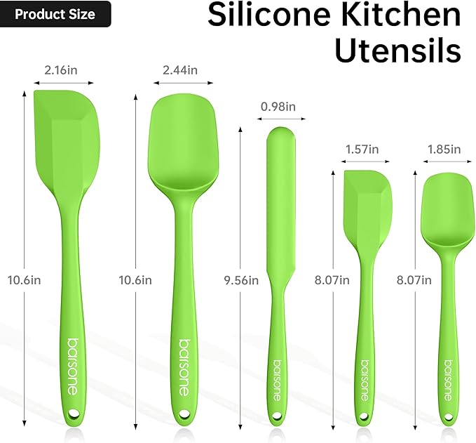 Barsone 5-Piece Silicone Spatula Set - Heat Resistant 446°F Food Grade BPA Free, Nonstick Cookware Safe Dishwasher Safe Kitchen Tools for Baking, Cooking, Stirring, Multicolor.