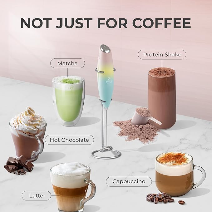 Zulay Kitchen Powerful Milk Frother Wand With 4 AA Duracell Batteries - Ultra Fast Handheld Drink Mixer - Electric Whisk Foam Maker for Coffee, Lattes, Cappuccino, Matcha & Creamer