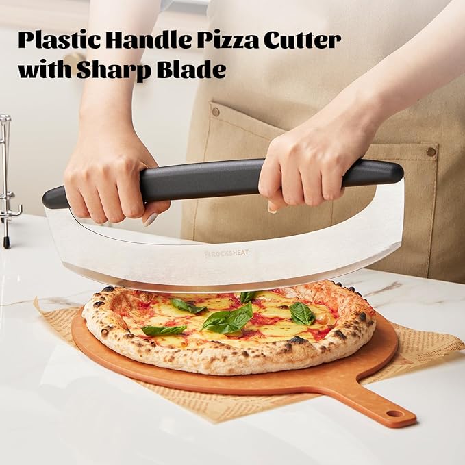 Pizza Cutter Rocker Blade, Sharp 14.3" Stainless Steel Pizza Slicer Knife with Blade Cover, Professional Pizza Knife for Kitchen Tool, Dishwasher Safe